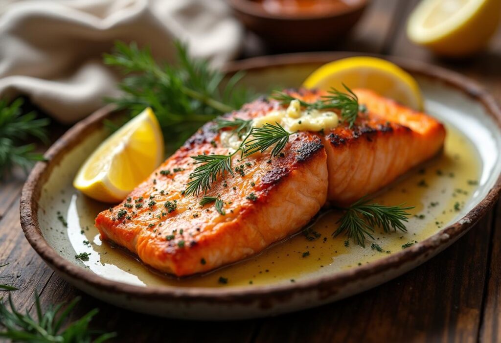 Crispy garlic butter baked salmon recipe.