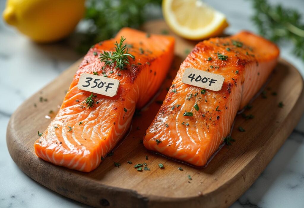 Comparison of salmon textures at 350°F and 400°F.