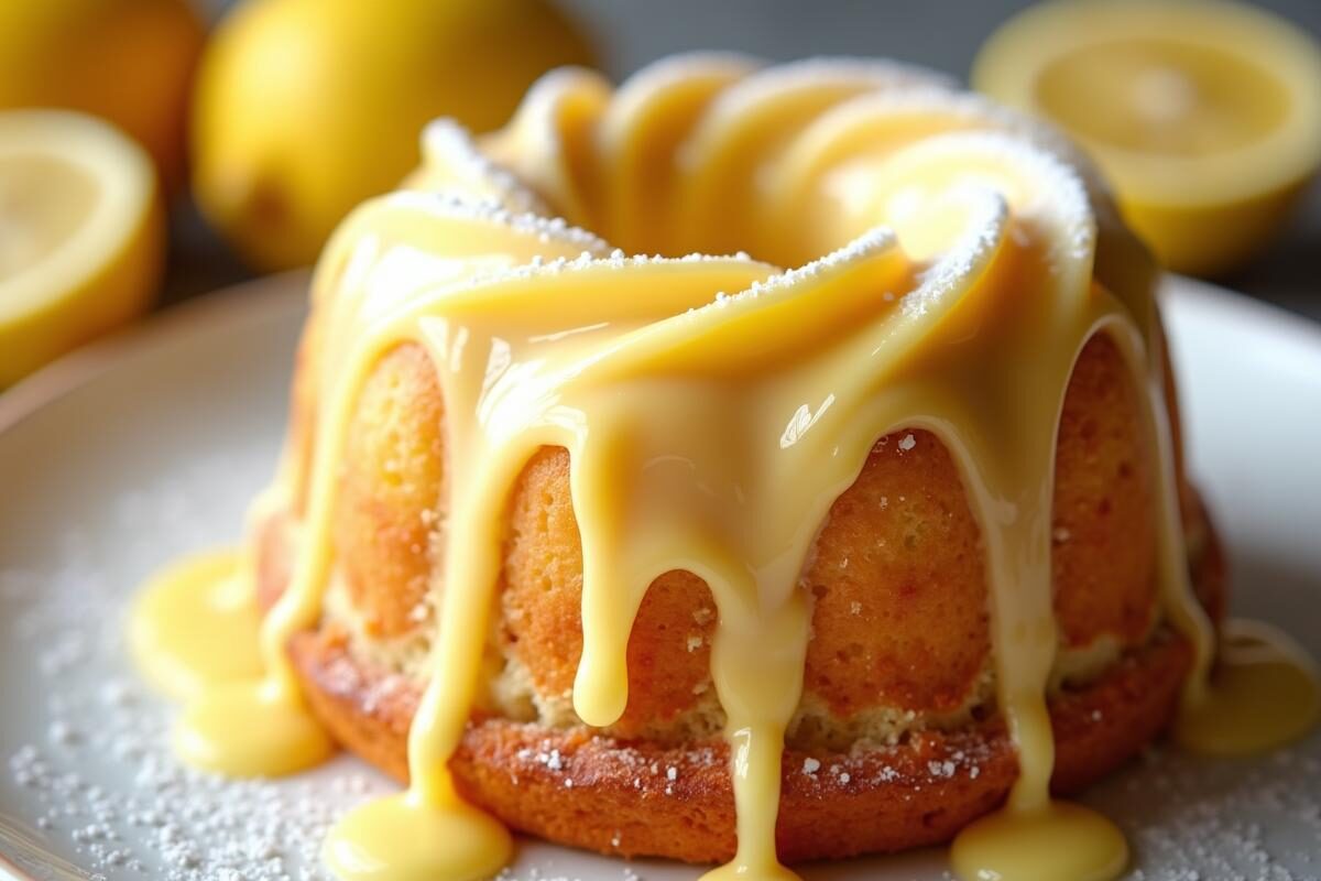 Lemon bundtlet with creamy frosting.